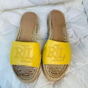 Ralph Lauren Sandals Espadrille Yellow Leather Slides Size 8